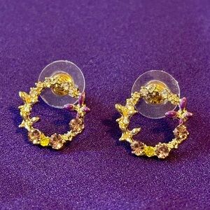 Gold and Purple Floral Earrings